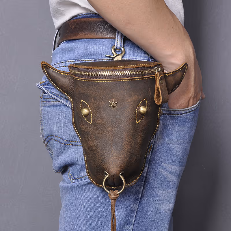 Leather bull head Viking fanny pack phone case